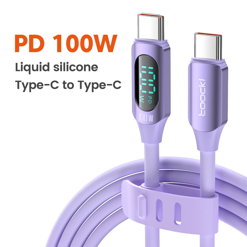 Cabo PD 100W Toocki Silicone USB Tipo C para USB C // Carregamento Rápido p/ Macbook Samsung / Huawei / Xiaomi Tipo C para Tipo C Cabo Display