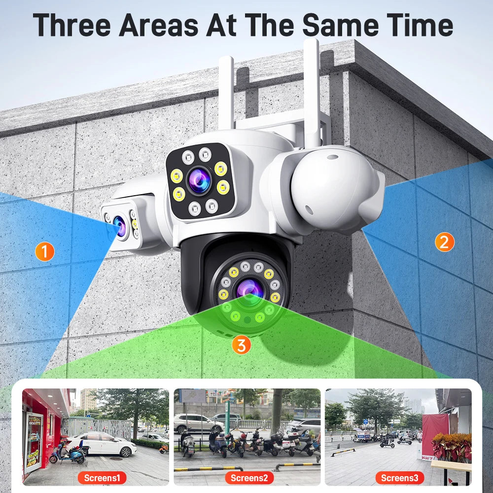 Câmera Externa ANSVICAM 6K 12MP WiFi // Tela Tripla // Lente Tripla PTZ 360° // Câmera p/ Segurança Completa // Vigilância CCTV IP66 Yoosee