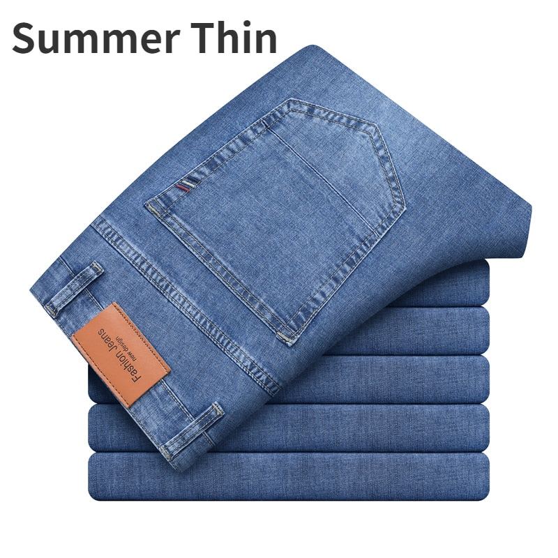 Jeans Masculino 2024 de Marca // Material fino DELIY // Grosso Linha Reta Algodão // Negócios/Casuais // Cintura Alta luz cinza/azul