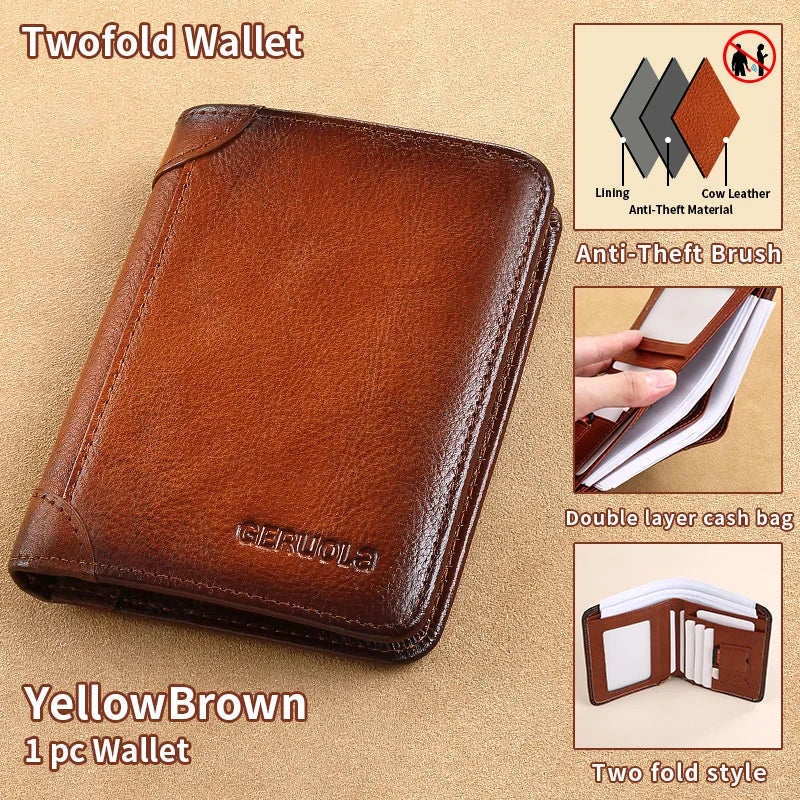 Carteira GERUOLA Slim RFID Blindada em Couro Genuíno para Homens // Porta-Identidade e Cartão de Crédito // Multifuncional // Varias Cores c/ Enfeites