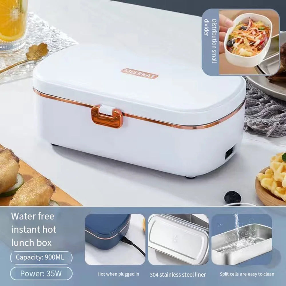 Lancheiras térmicas de escritório, lancheiras elétricas portáteis, caixa bento com aquecimento sem água, aquecedor de alimentos de aço inoxidável
