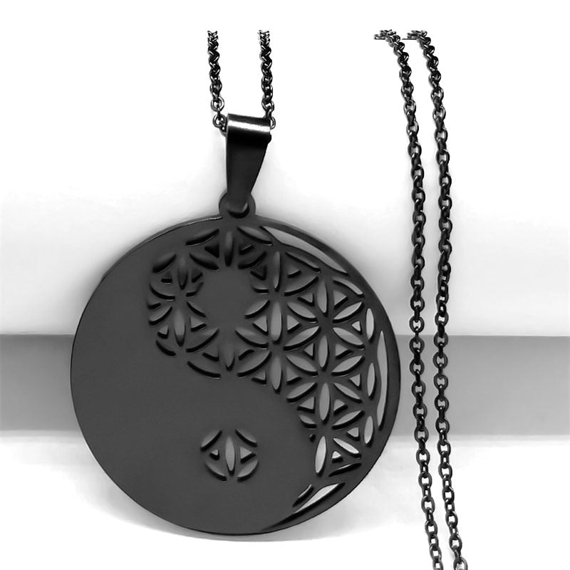 Mandala de Geometria Sagrada Flor da Vida 2023 // Aço Inoxidável Metatron // Colares de LOVELY FAJA // Colar Longo de Contas Pretas // Lindas e Exclusivas Joias flor de la vida. Escolha já a sua!!!