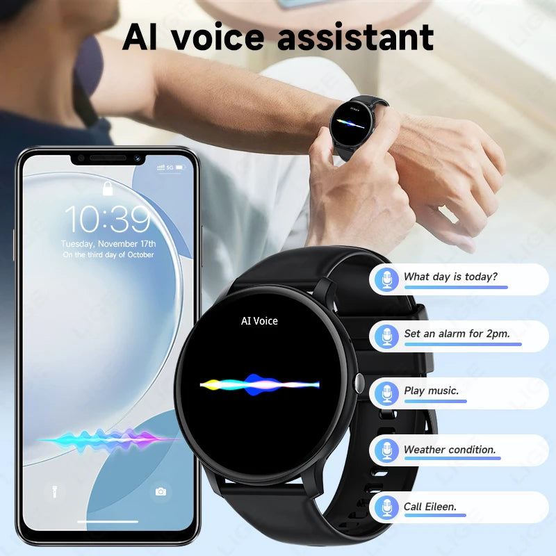 Relógio Inteligente LIGE com tela HD de 1,39" Unissex // Bluetooth, Chamada, Sono // Monitoramento de Oxigênio no Sangue