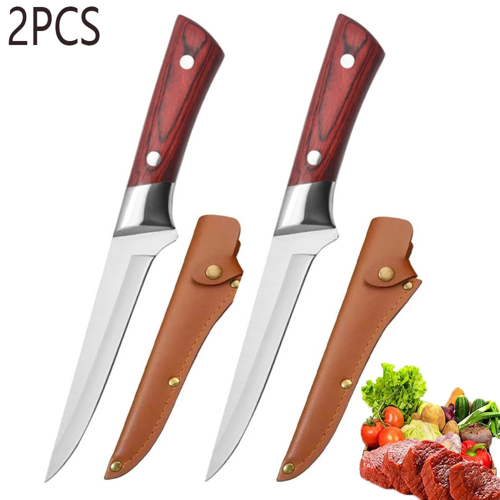 Faca de Cozinha para Desossar // Aço Inoxidável // Faca para Descascar Frutas, Cortar Carne // Cutelo de Açougueiro // Faca de Chef c/ Capa