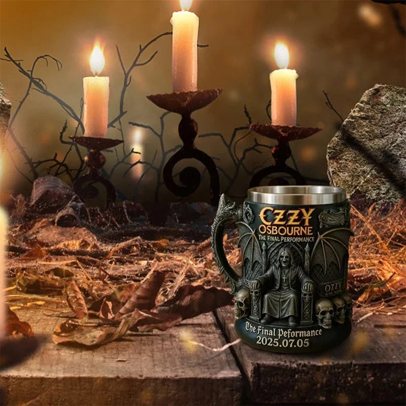Caneca Comemorativa de Halloween 3D Ozzy Osbourne // Caveira de Aço Inoxidável // Copo de Água // Caneca de Cerveja // Xícara de Café
