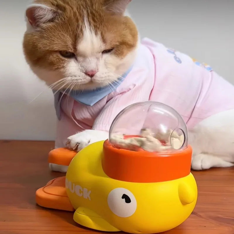 Lançador Patinho Amarelo // Brinquedos p/ Gatos // Auto-prazer e Alívio do Tédio // Palito para Gatos // Petiscos p/ Animais de estimação // Liofilizado // Brinquedo Anti-Vazamento de Comida p/ Gatinhos