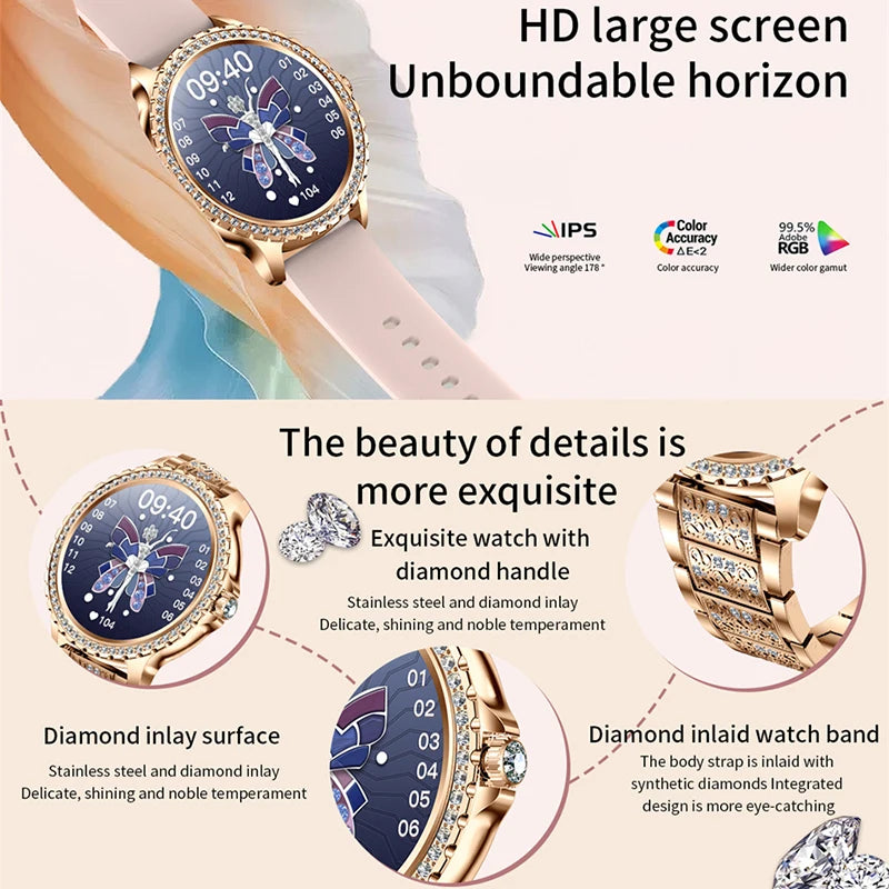 Smartwatch Relógio Inteligente 1.32 " AMOLED 360*360 Tela HD 2024 // Nova Moda Feminina Bluetooth // Chamada / Esportes / Fitness // Pulseira de Diamante // Belíssimo!!!