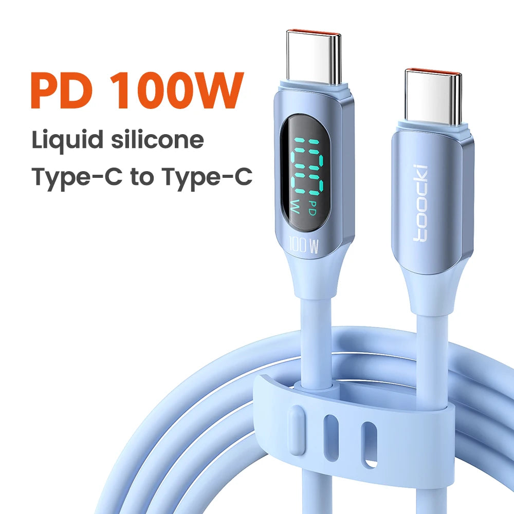 Cabo PD 100W Toocki Silicone USB Tipo C para USB C // Carregamento Rápido p/ Macbook Samsung / Huawei / Xiaomi Tipo C para Tipo C Cabo Display