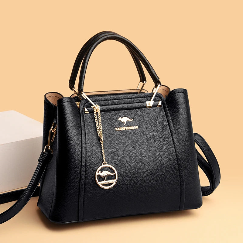Bolsas de Couro Macio KAIDIFEINIROO Designer Marca de Luxo Mulheres // 3 Camadas // Ombro / Crossbody // Bolsas p/ Senhoras c/ Grande Capacidade