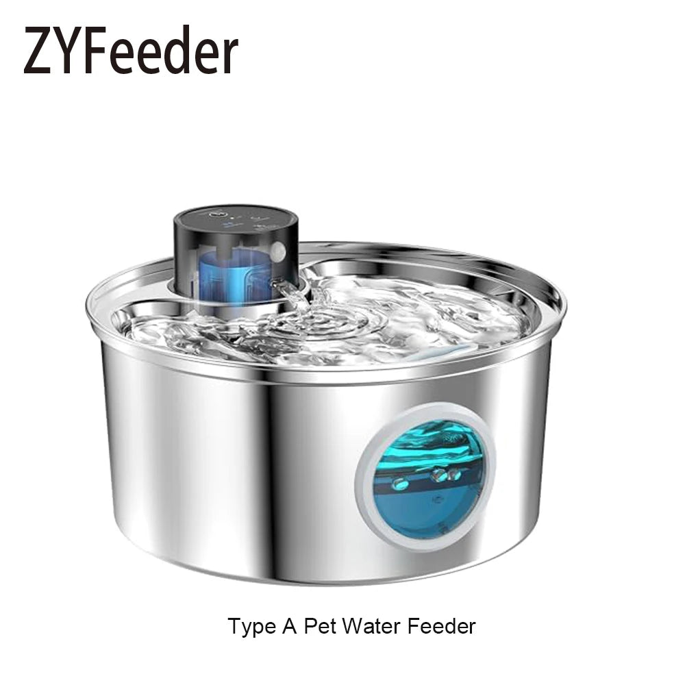 Fonte de Água Automática e Recarregável p/ Pets (Cães e Gatos) // Aço Inoxidável, 3,2 L (108 oz), Sem Fio, 5V, c/ Sensor de Movimento