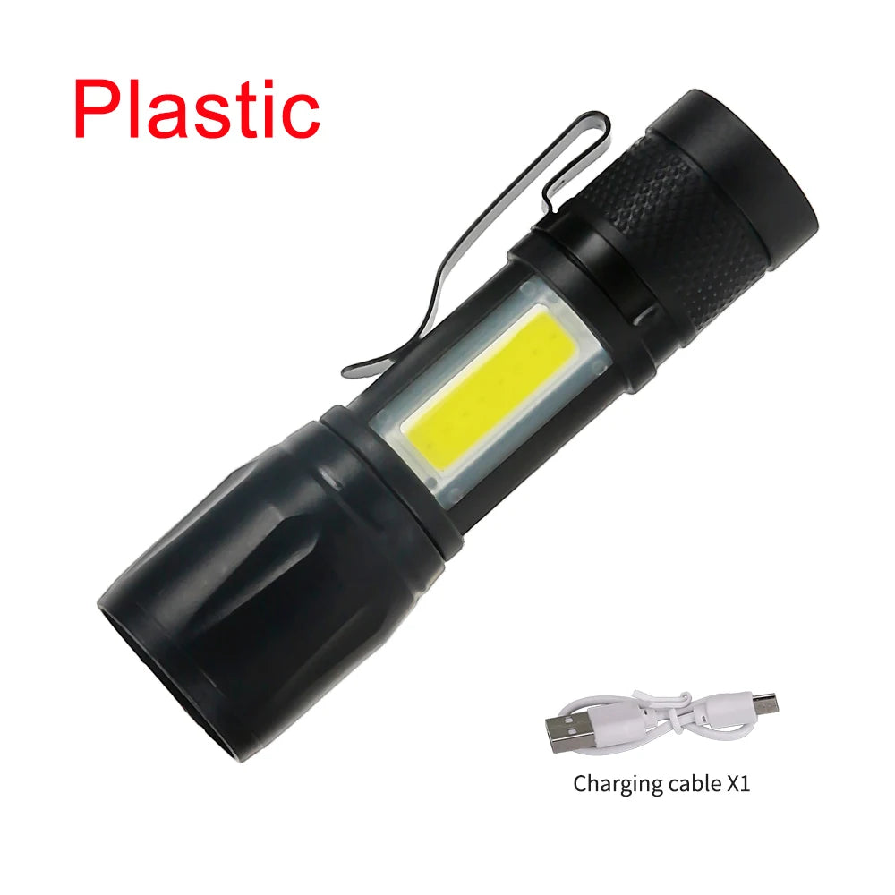 Lanterna T6 COB Light Lanterna LED // Portátil Recarregável // Bateria Embutida // Zoom Flash Light 3 Modos //Tocha de Emergência // À Prova d'água