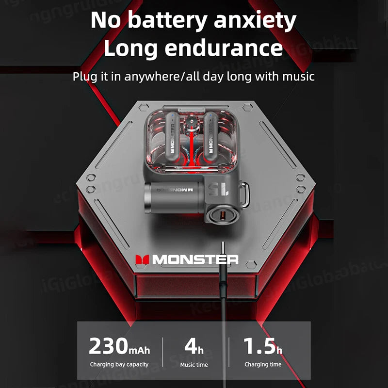 Fones de Ouvido MONSTRO TWS Original Monstro xkt15 Sem Fio // Bluetooth 5.3 jogos RGB Flip Cover Design // Fone Baixa Latência 2024 Novo