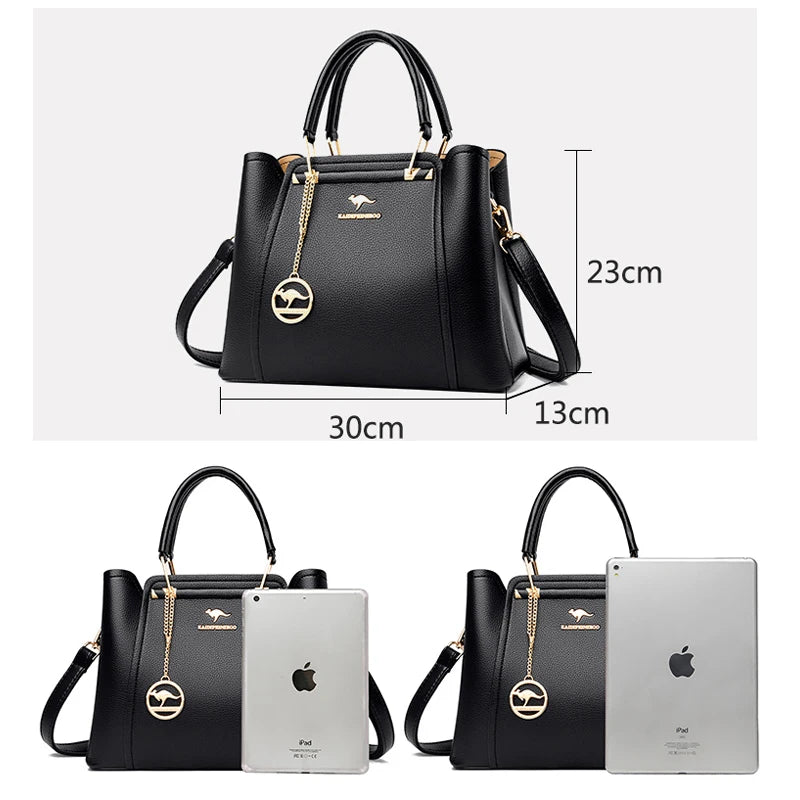 Bolsas de Couro Macio KAIDIFEINIROO Designer Marca de Luxo Mulheres // 3 Camadas // Ombro / Crossbody // Bolsas p/ Senhoras c/ Grande Capacidade