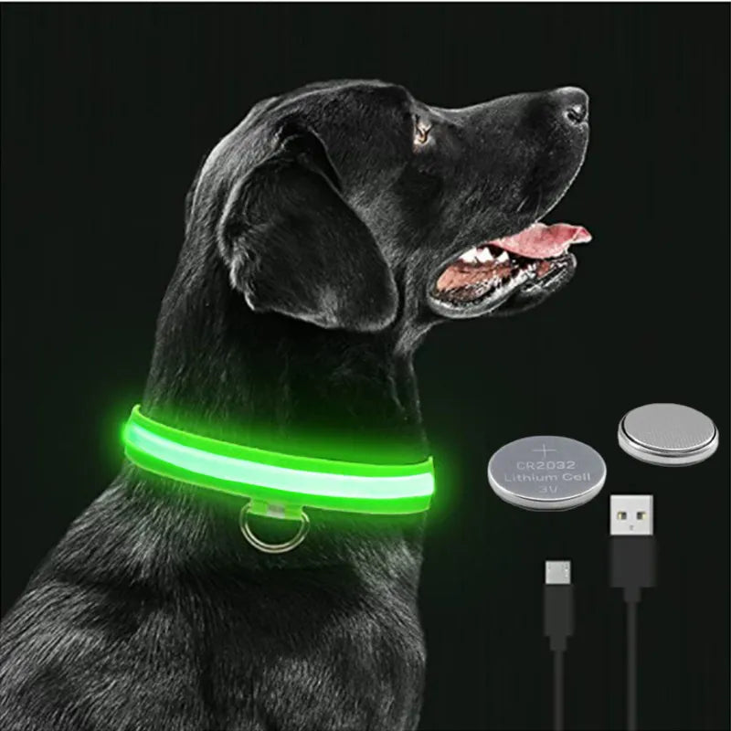 Led Brilhante p/ Cães de Estimação // Coleira COOYOMOO Ajustável Piscando // Coleira Luminosa Recarregável // Uso Noturno Anti-Perda // Luz do Cão
