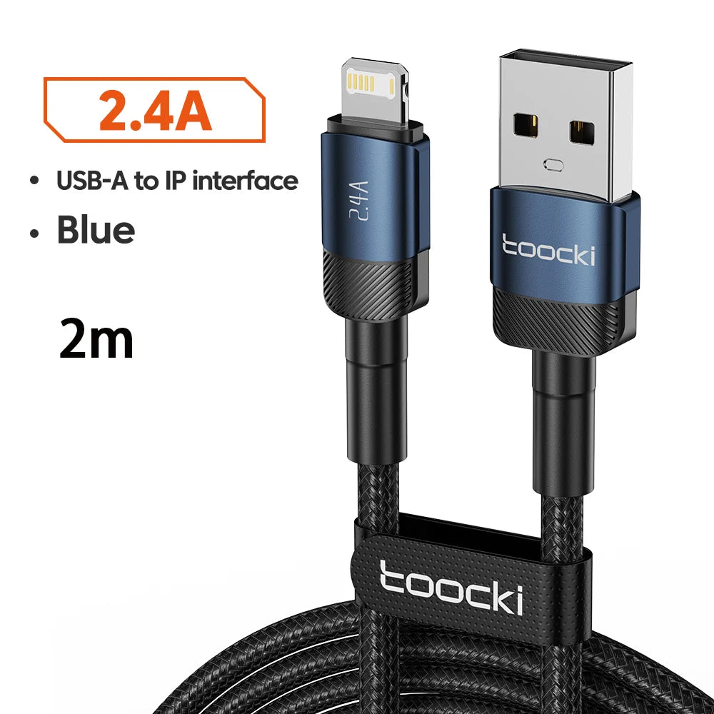 Cabo USB Toocki p/ iPhone 14 13 12 Pro Max X XS XR 8 7 Plus iPad // Carregador de Carregamento Rápido // Cabo iP de alumínio para iPhone // Cabo de dados
