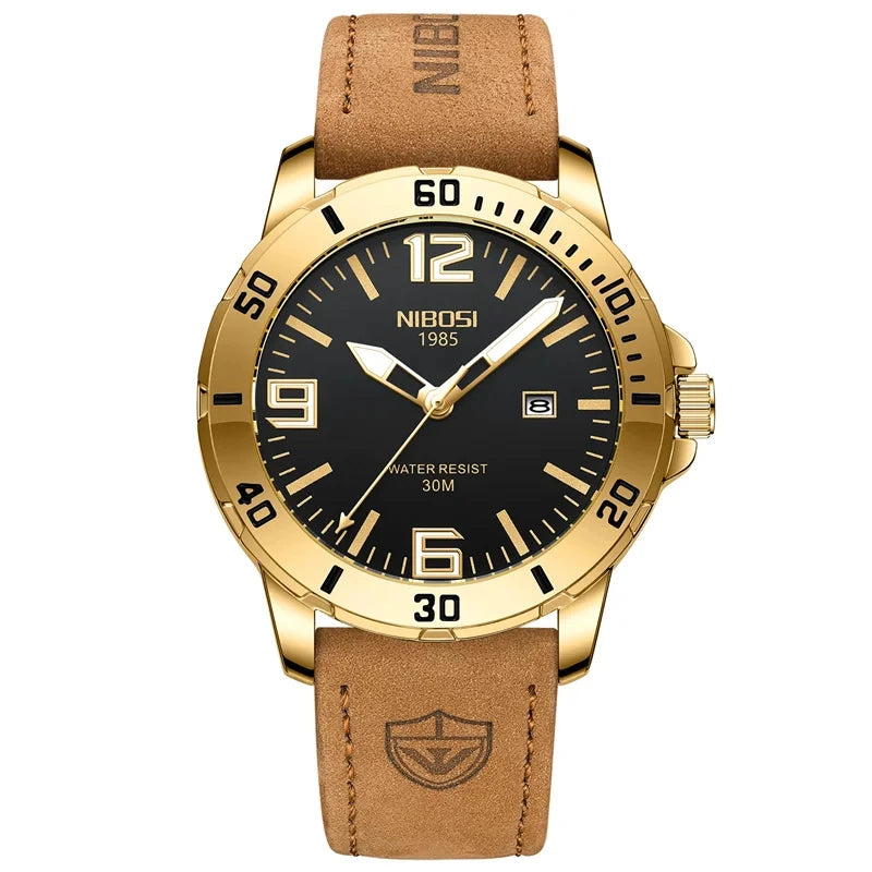 Relógios NIBOSI da Moda p/ Homens // Pulseira de Aço Inoxidável // Relógio Esportivo de Quartzo // Data Ultra Automática // Relógio Casual à Prova d'Água // Relógio Masculino
