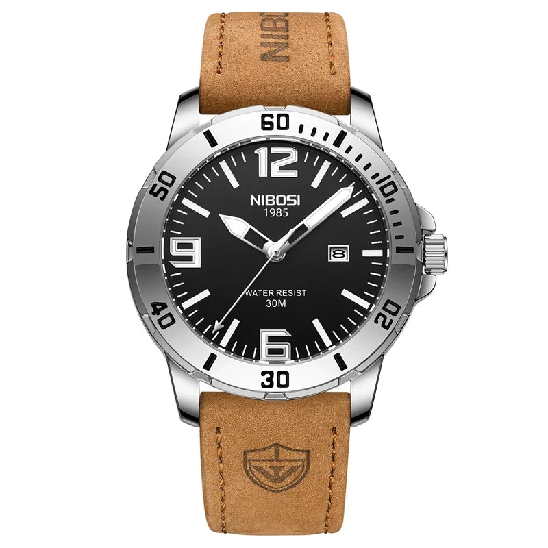Relógios NIBOSI da Moda p/ Homens // Pulseira de Aço Inoxidável // Relógio Esportivo de Quartzo // Data Ultra Automática // Relógio Casual à Prova d'Água // Relógio Masculino