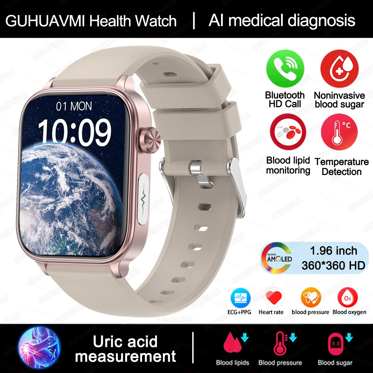 Novo 2025 ECG+PPG Relógio Inteligente de Grau Médico Feminino // Açúcar no Sangue // Lipídios no Sangue // Ácido Úrico // Rastreador de Saúde Menstrual // Smartwatches