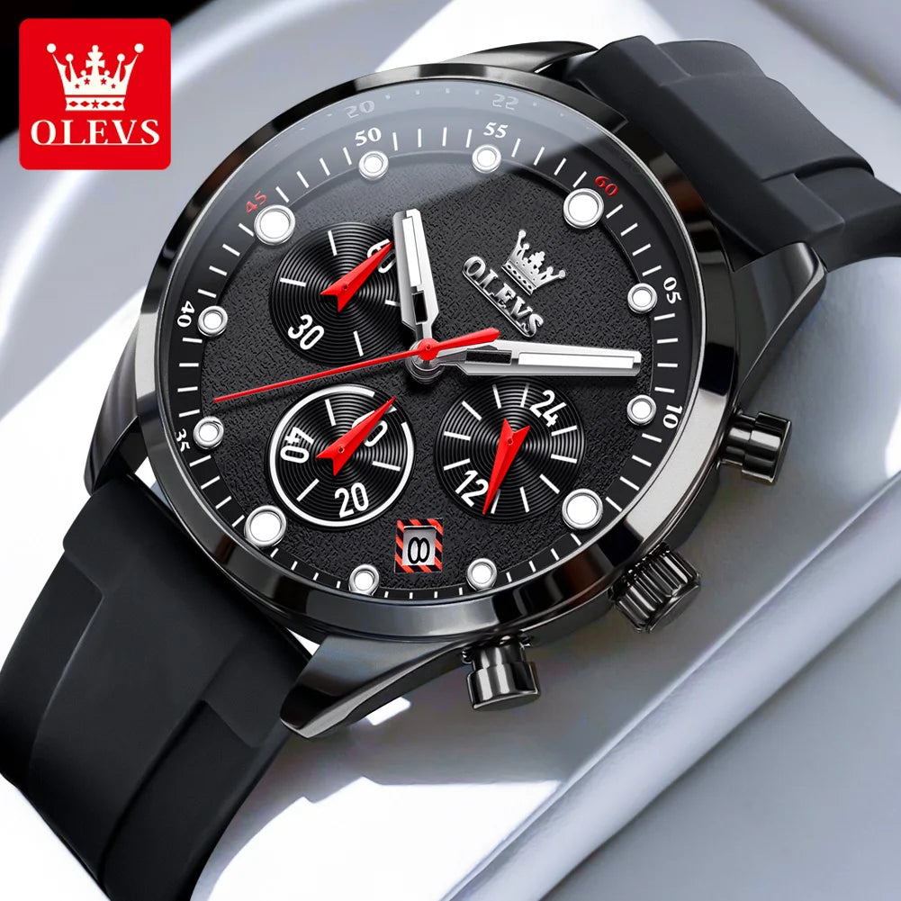 Relógios masculinos originais OLEVS, cronógrafo multifuncional, tendência da moda, pulseira de borracha amarela, luminoso, à prova d'água, relógio de quartzo masculino