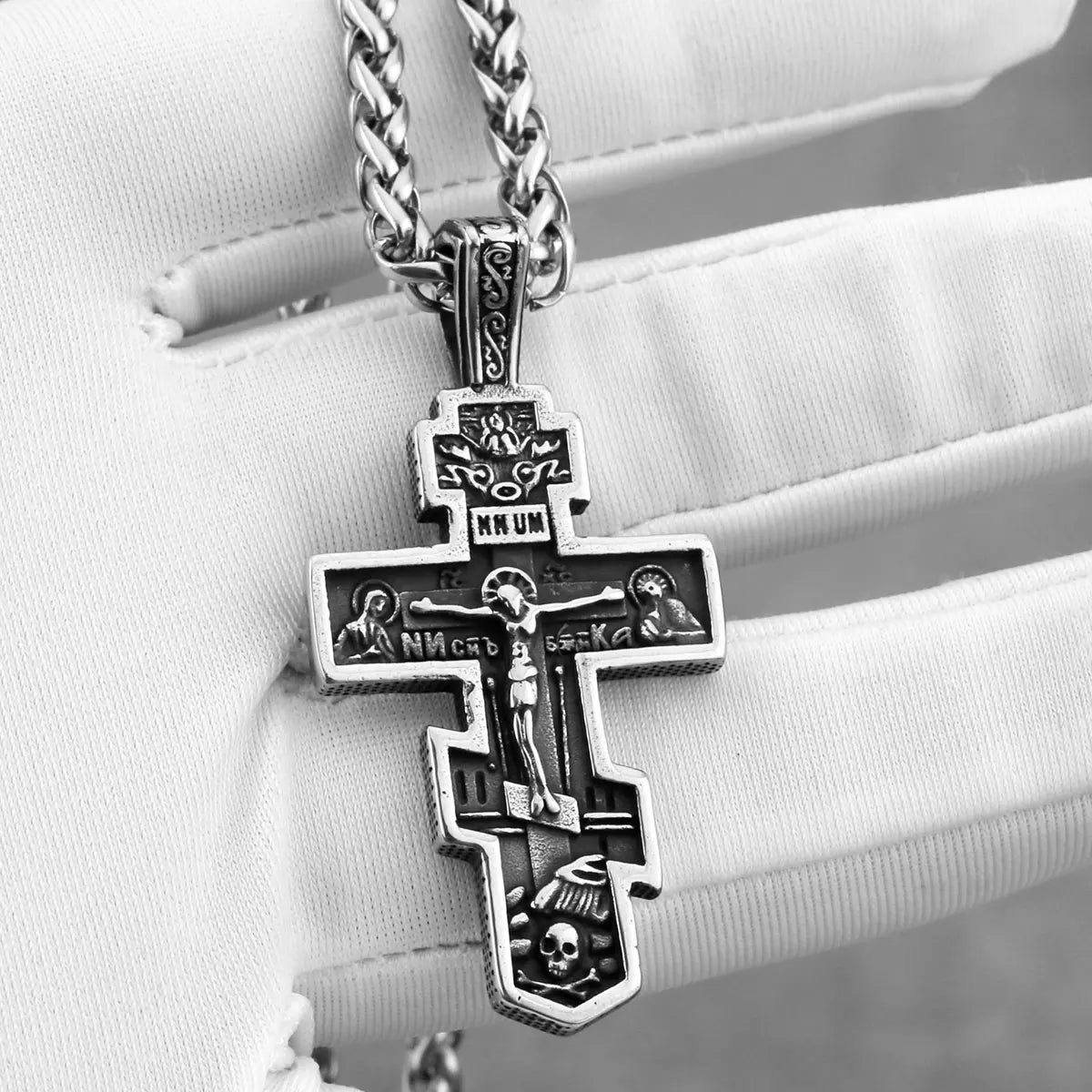Colar Amuleto Cristão c/ Pingente de Cruz de Jesus // Colar Masculino de Aço Inoxidável // Joia Religiosa p/ Presente