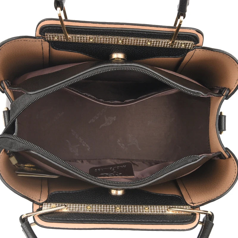Bolsas de Couro Macio KAIDIFEINIROO Designer Marca de Luxo Mulheres // 3 Camadas // Ombro / Crossbody // Bolsas p/ Senhoras c/ Grande Capacidade
