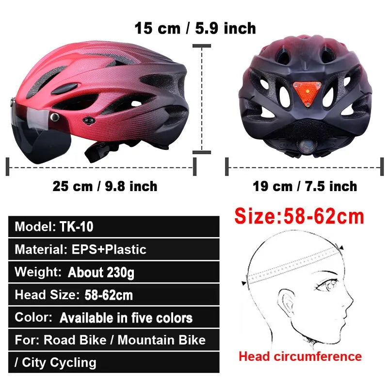 Capacete de Bicicleta com Luz Traseira de LED // Capacete de Ciclismo Adulto // Adequado para 58-62cm // Leve, Respirável, Colorido