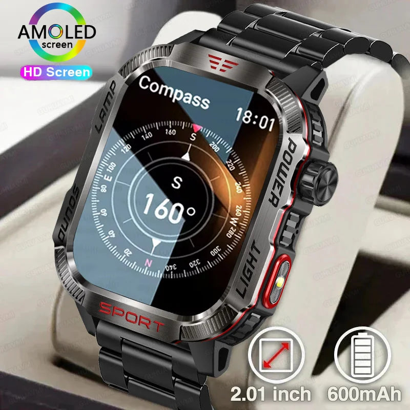 Novo relógio Inteligente Militar Robusto de Fitness 2025 Masculino // Com GPS / Lanterna / Bússola // Bateria de 600 mAh p/ Xiaomi // Relógio Inteligente Esportivo