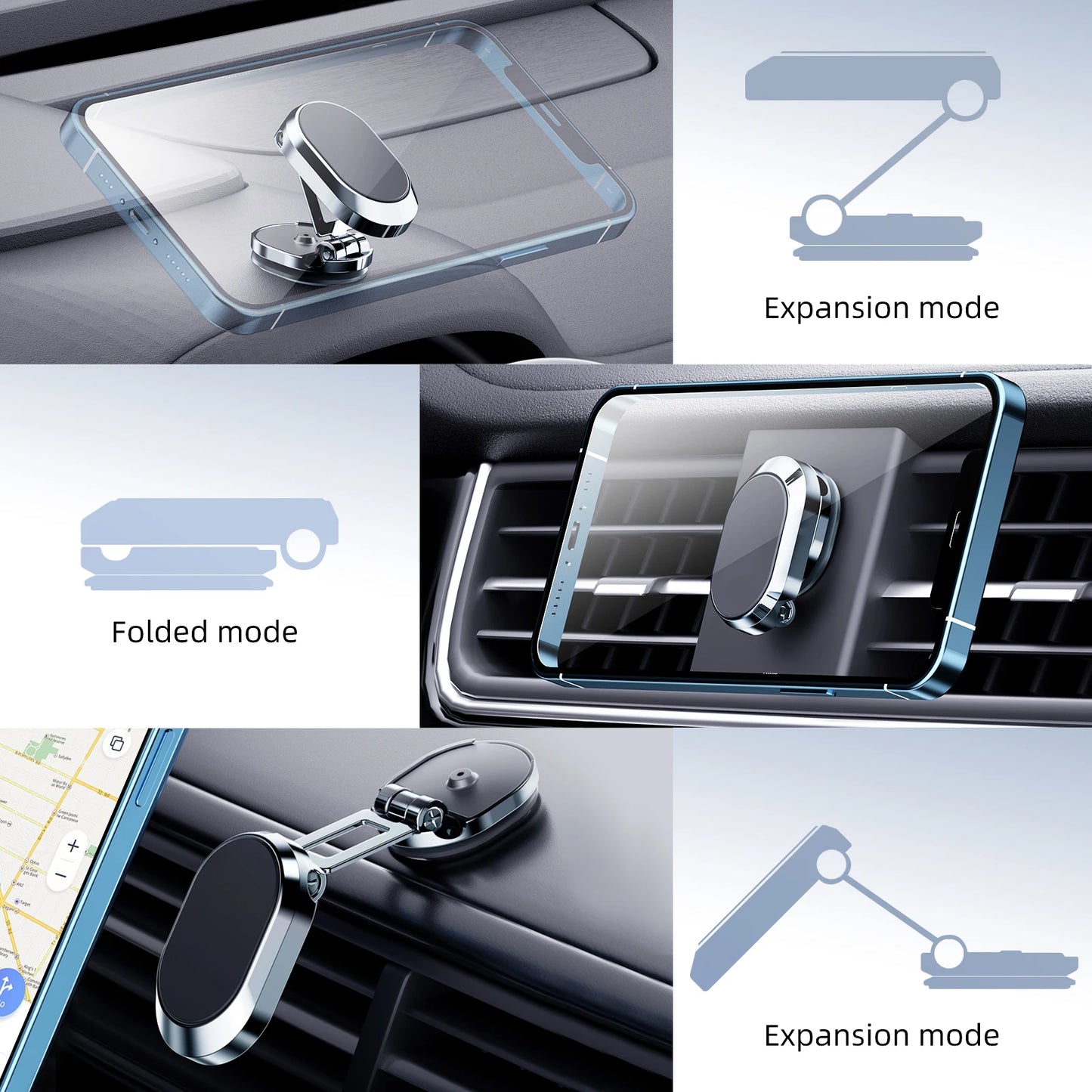 Suporte Magnético p/ Telefone de Carro // Suporte Dobrável p/ Painel // Suporte de Navegação Giratório 360° Graus // Acessórios p/ Carro