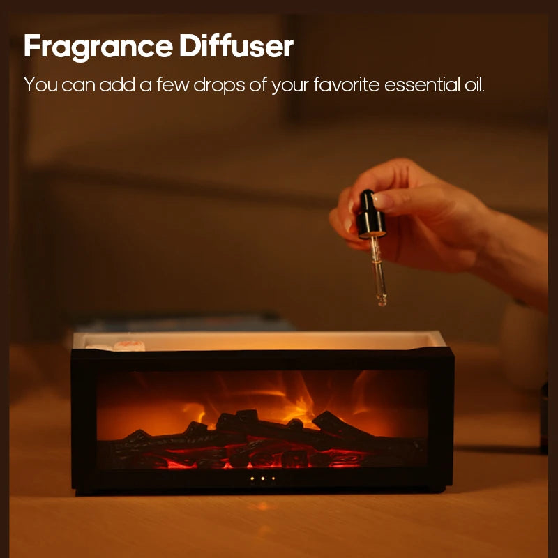 Difusor de Aromas p/ Lareira c/ Chamas Coloridas // 150ml // Umidificador de Ar s/ Água c/ Desligamento Automático e Controle Remoto c/ Temporizador // Para Presente em Casa e Quarto