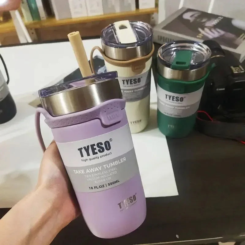 Caneca de Café de Aço Inoxidável Tyeso 550/710ml c/ Canudo // Garrafa de Água p/ Carro // Garrafa Térmica a Vácuo // Copo Térmico // Garrafa Térmica Dupla