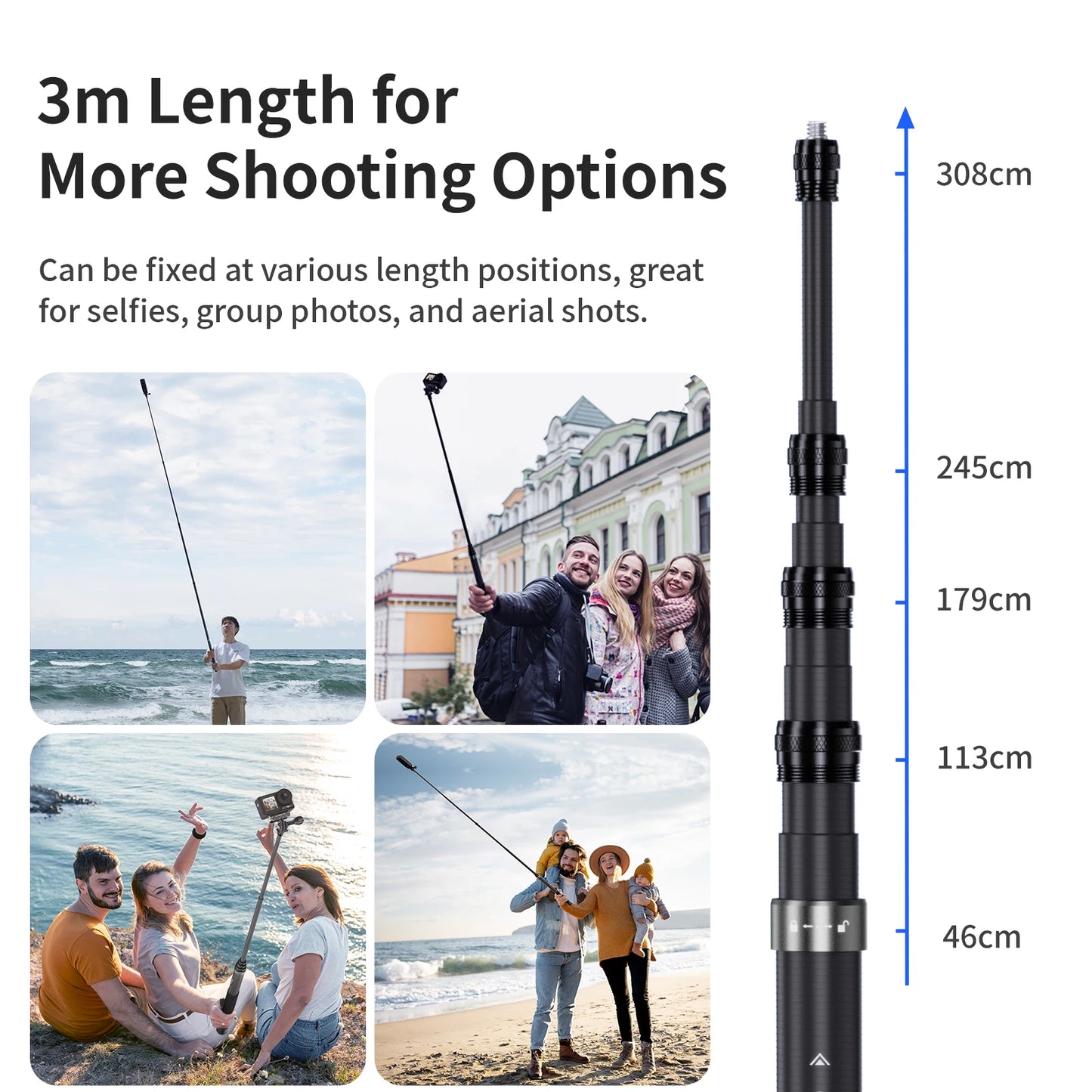 Bastão de Selfie Invisível aMagisn 3M // Monopé Estendido de Fibra de Carbono // Bastão longo de 3M