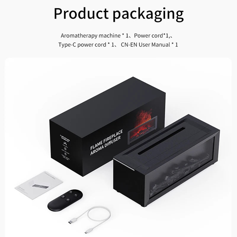 Difusor de Aromas p/ Lareira c/ Chamas Coloridas // 150ml // Umidificador de Ar s/ Água c/ Desligamento Automático e Controle Remoto c/ Temporizador // Para Presente em Casa e Quarto