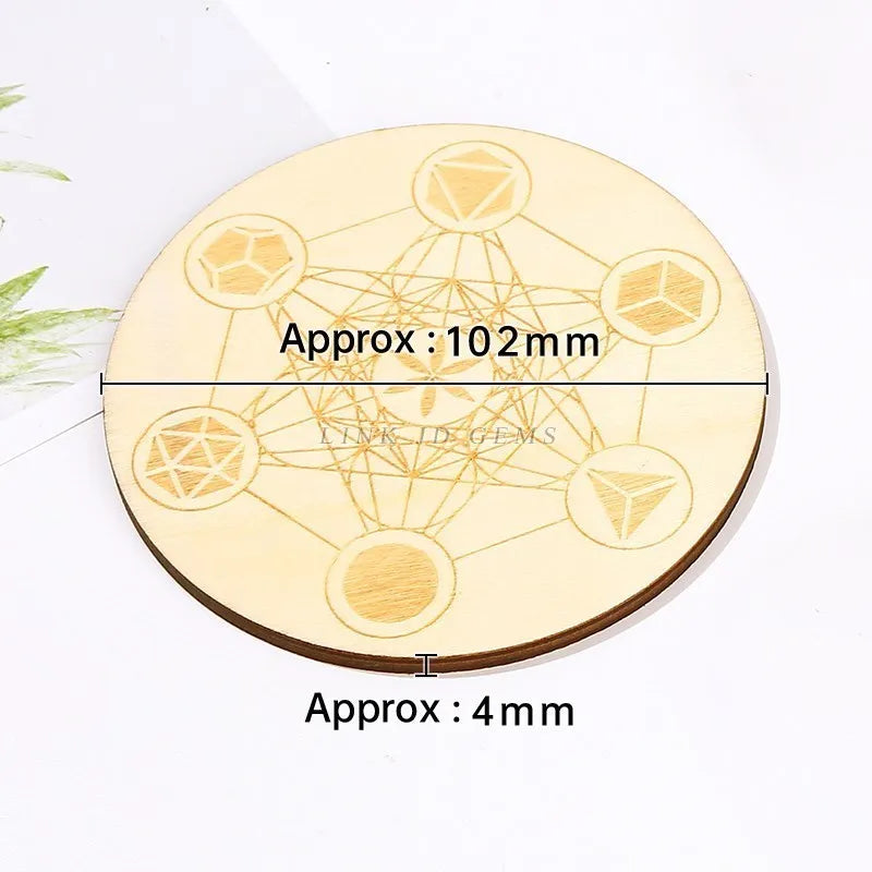 Pedra de cura 7 Chakra Esculpido Reiki // Símbolo // Conjunto de Cristal Plano // Conta Redonda Com Sete Estrelas // Placa de Madeira Para Meditação e Equilíbrio