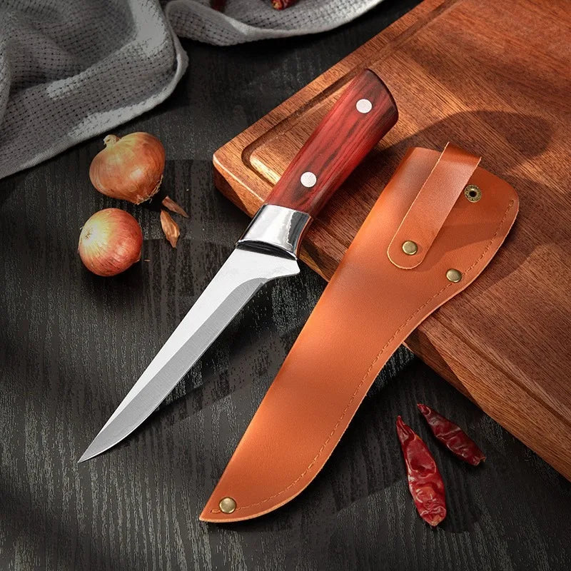 Faca de Cozinha para Desossar // Aço Inoxidável // Faca para Descascar Frutas, Cortar Carne // Cutelo de Açougueiro // Faca de Chef c/ Capa