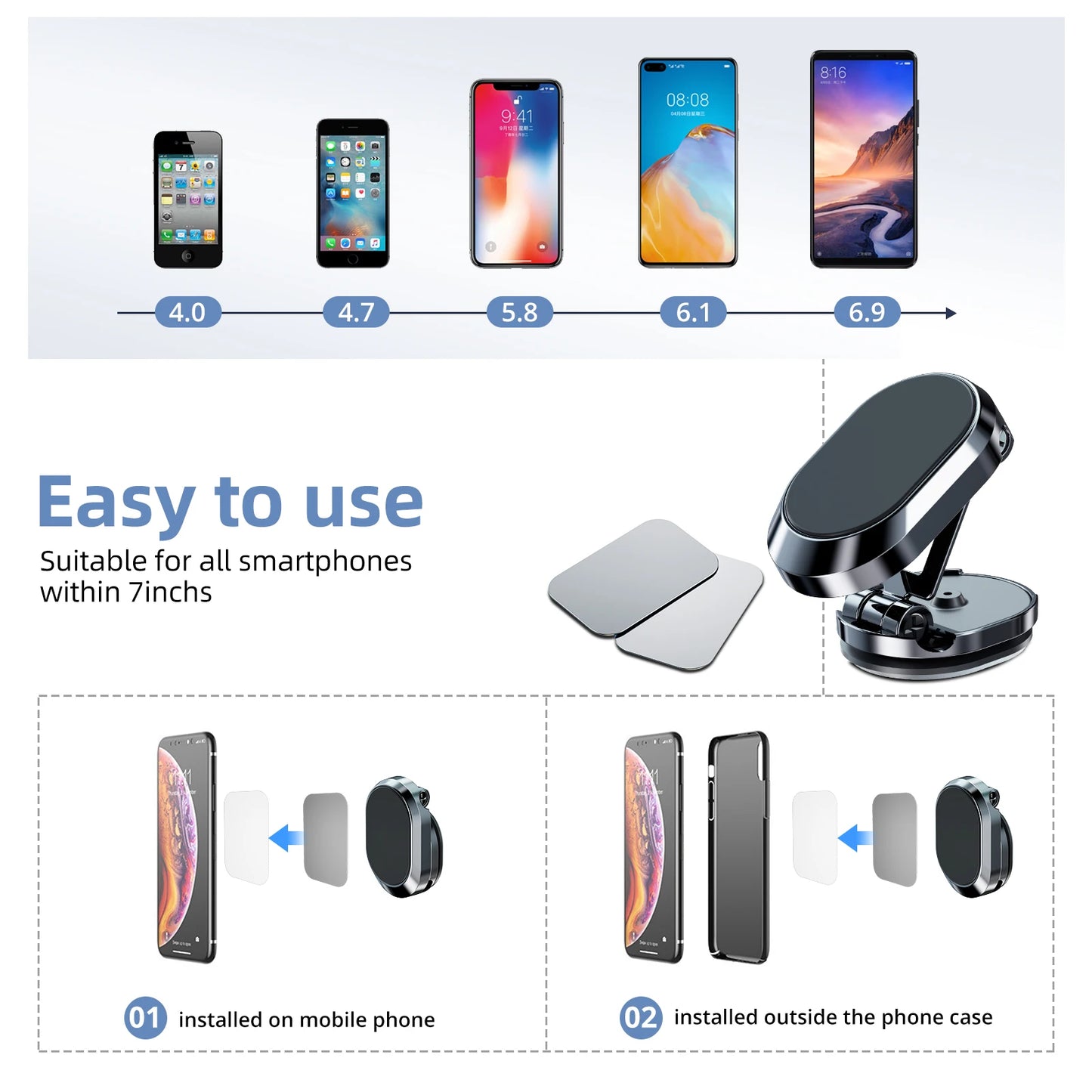 Suporte Magnético p/ Telefone de Carro // Suporte Dobrável p/ Painel // Suporte de Navegação Giratório 360° Graus // Acessórios p/ Carro