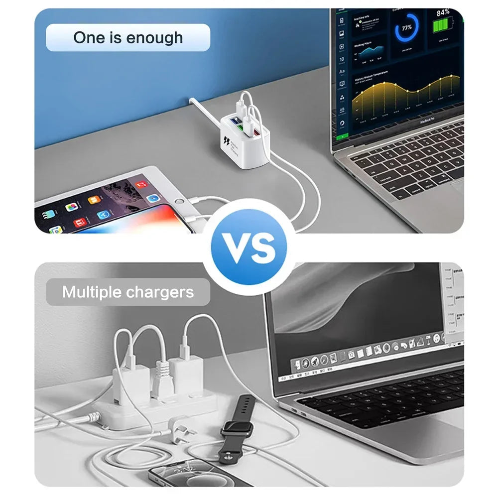 Carregador USB Rápido 6 em 1 // Régua de Energia // Estação de Carregamento de Mesa // Adaptador de Tomada USB p/ iPhone 16 Home