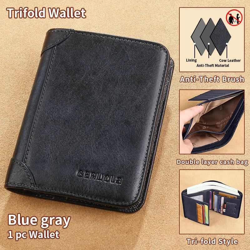 Carteira GERUOLA Slim RFID Blindada em Couro Genuíno para Homens // Porta-Identidade e Cartão de Crédito // Multifuncional // Varias Cores c/ Enfeites