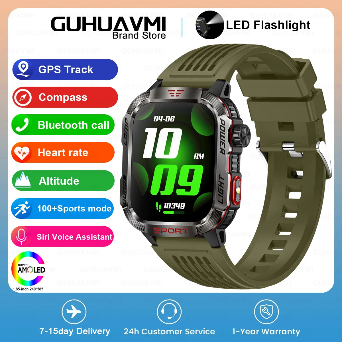 Novo relógio Inteligente Militar Robusto de Fitness 2025 Masculino // Com GPS / Lanterna / Bússola // Bateria de 600 mAh p/ Xiaomi // Relógio Inteligente Esportivo