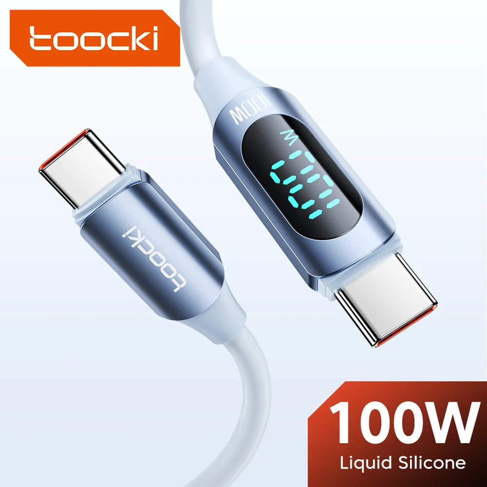 Cabo PD 100W Toocki Silicone USB Tipo C para USB C // Carregamento Rápido p/ Macbook Samsung / Huawei / Xiaomi Tipo C para Tipo C Cabo Display