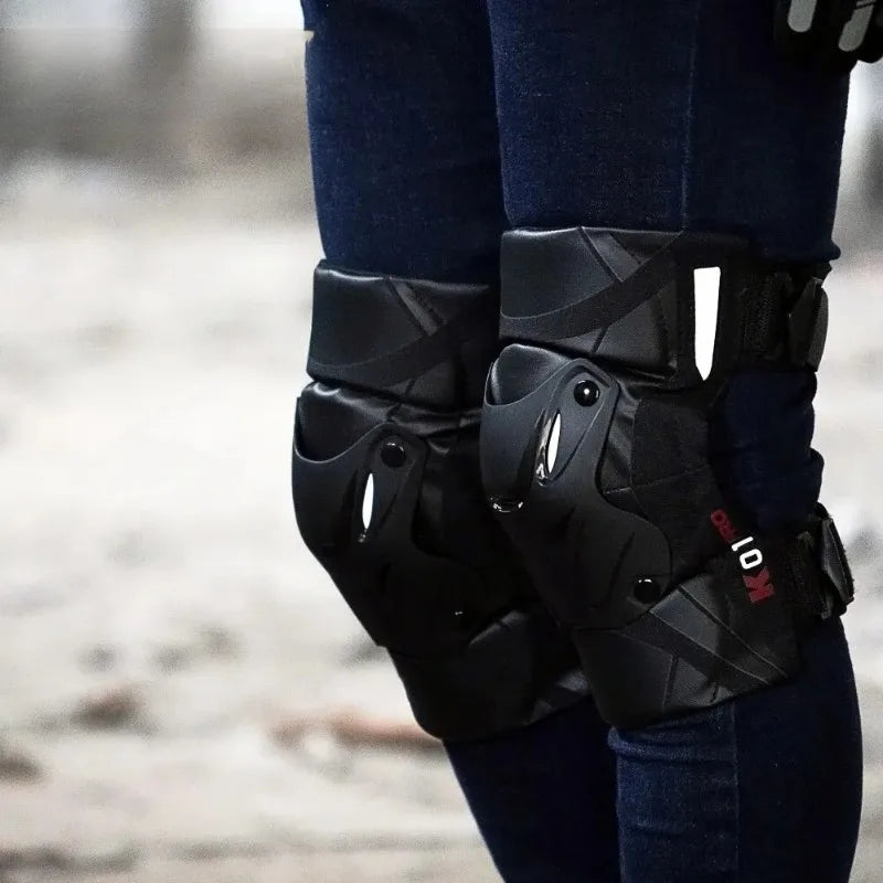 Protetores de joelho off-road: armadura CE resistente a impactos e alças ajustáveis para pilotagem noturna e corridas de motocicleta