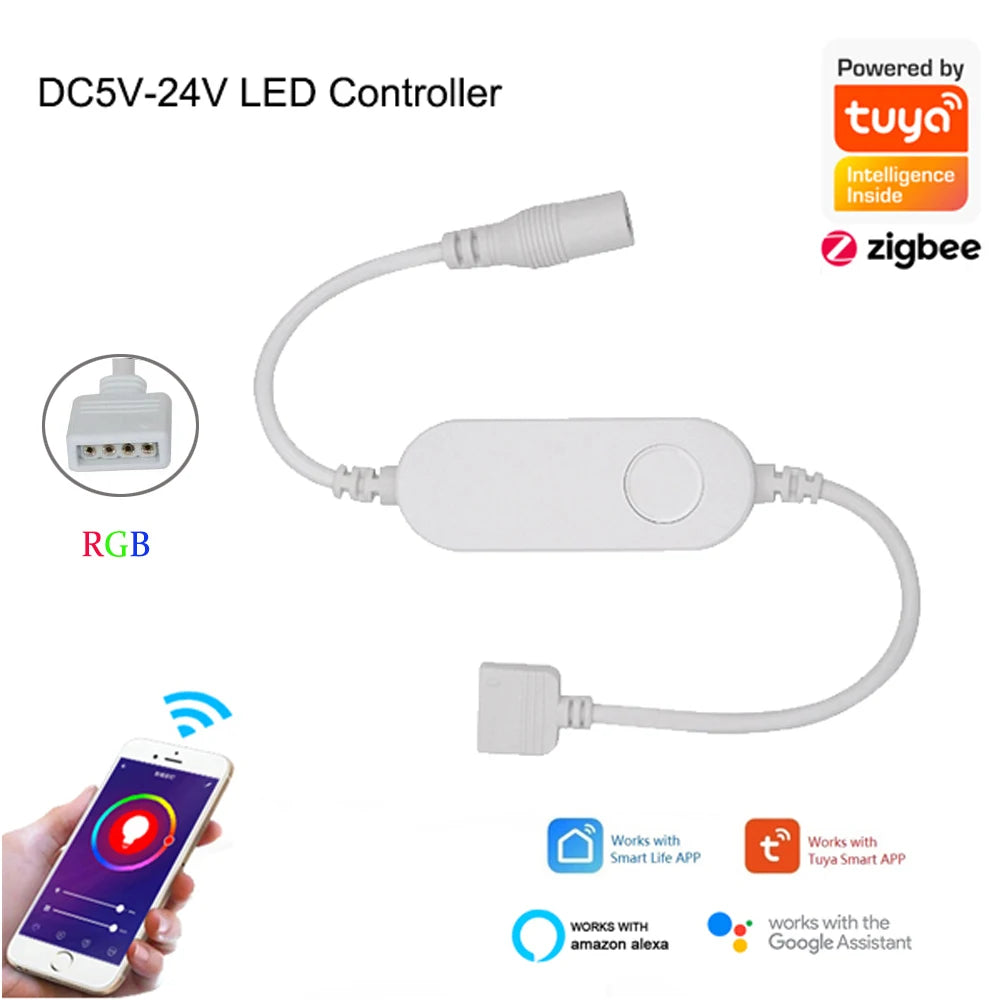 Fita de LED RGB Zigbee Tuya 12V 1m 2m 3m 4m 5m 10m Dimerizável // À Prova D'Água, Kit de Fita de LED // Compatível com Aplicativo Smart Life para Alexa Home Assistant