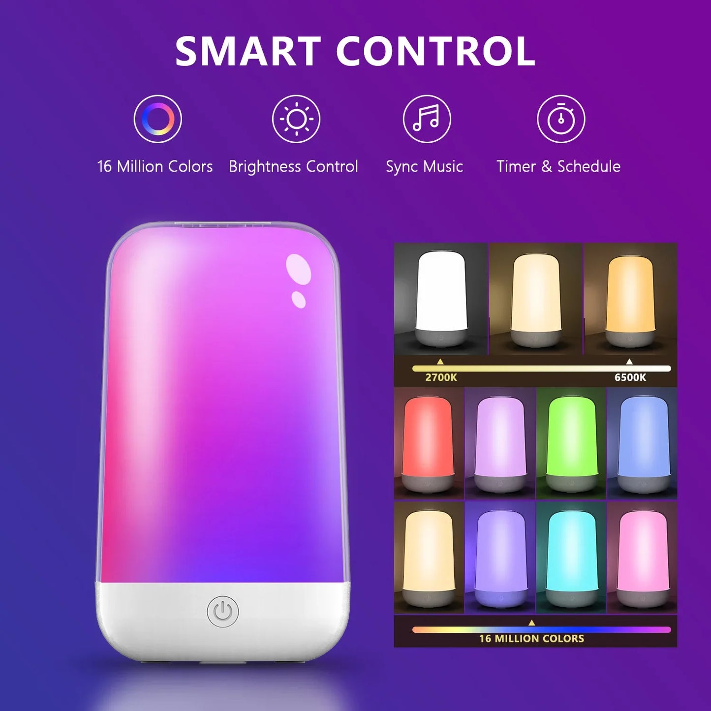 Lâmpada Noturna Inteligente Xiaomi p/ Mesa de Cabeceira // Luz LED Sensível ao Toque // RGB, Bateria de 3600 mAh // Lâmpada de Mesa Recarregável p/ Decoração