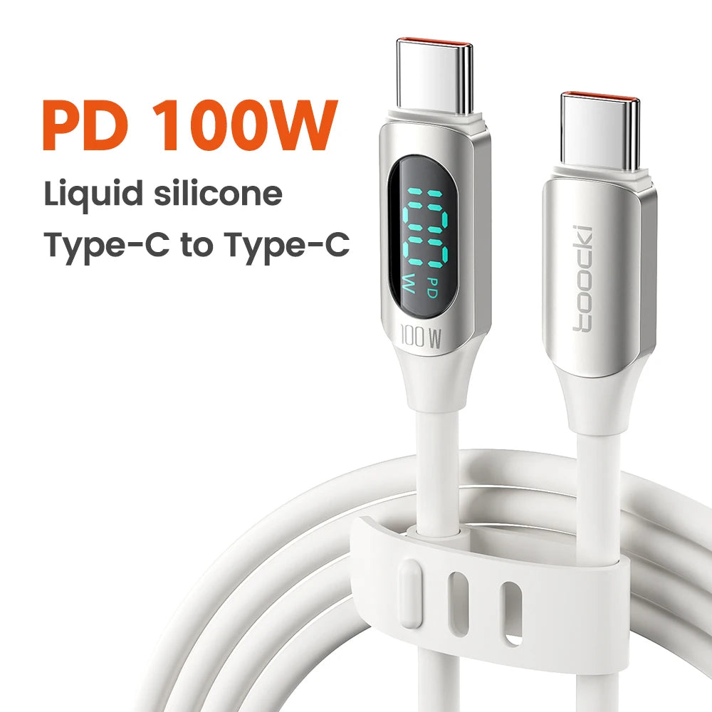 Cabo PD 100W Toocki Silicone USB Tipo C para USB C // Carregamento Rápido p/ Macbook Samsung / Huawei / Xiaomi Tipo C para Tipo C Cabo Display