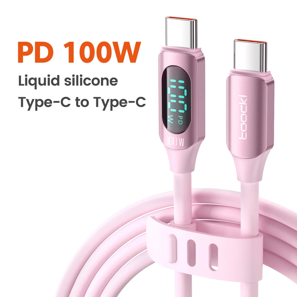 Cabo PD 100W Toocki Silicone USB Tipo C para USB C // Carregamento Rápido p/ Macbook Samsung / Huawei / Xiaomi Tipo C para Tipo C Cabo Display
