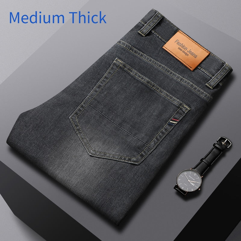 Jeans Masculino 2024 de Marca // Material fino DELIY // Grosso Linha Reta Algodão // Negócios/Casuais // Cintura Alta luz cinza/azul