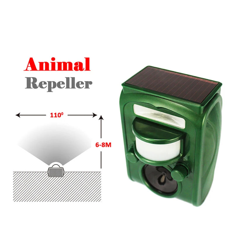Repelente Ultrassônico de Animais Movido a Energia Solar // Com Pensor PIR // Repelente p/ Áreas Externas // Repelente de Pragas de Jardim // Ratos, Pássaros e Morcegos // Mantém os Animais Longe