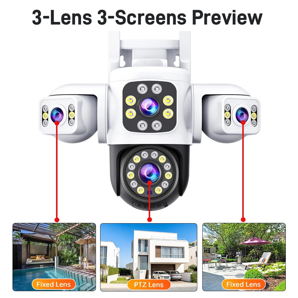 Câmera Externa ANSVICAM 6K 12MP WiFi // Tela Tripla // Lente Tripla PTZ 360° // Câmera p/ Segurança Completa // Vigilância CCTV IP66 Yoosee