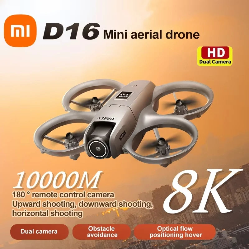 Mini Drone Xiaomi D16 c/ Câmera HD 8K Ajustável de 180° e WiFi c/ Fluxo de Luz // Drone de Bolso c/ Sensor p Evitar Obstáculos // Quadricóptero RC