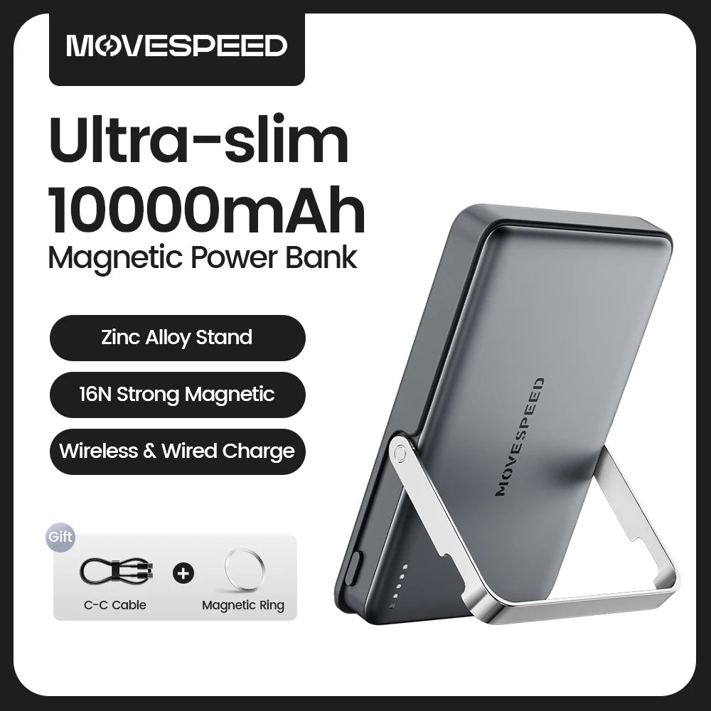 Carregador Portátil Magnético Fino MOVESPEED S10 de 10000mAh com PD20W // Bateria Externa s/ Fio p/ iPhone 16 e Samsung.