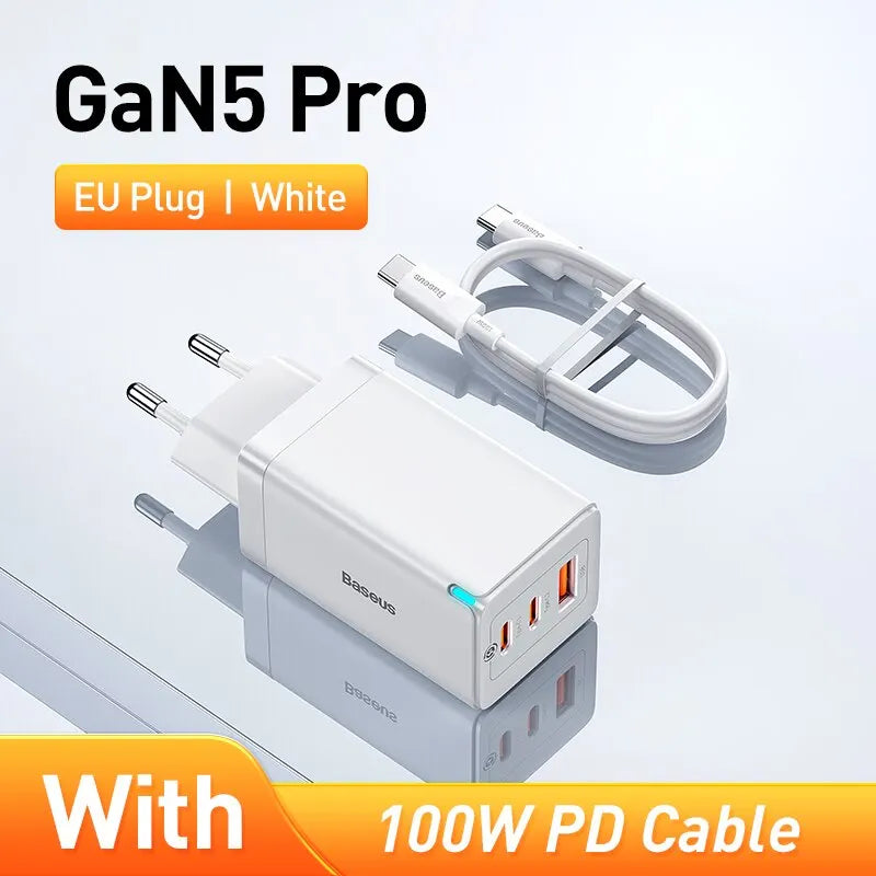 Carregador Baseus 65W GaN Quick Charge 4.0 3.0 Tipo C PD USB // Carregador Portátil QC4.0 3.0 // Carregador Rápido p/ Laptop iPhone 14 13